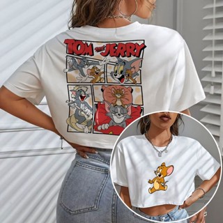 Cropped Blusa Curta Feminina Desenho Animado Gato e Rato Engraçados Cropped 100% Algodão em Oferta na Shopee