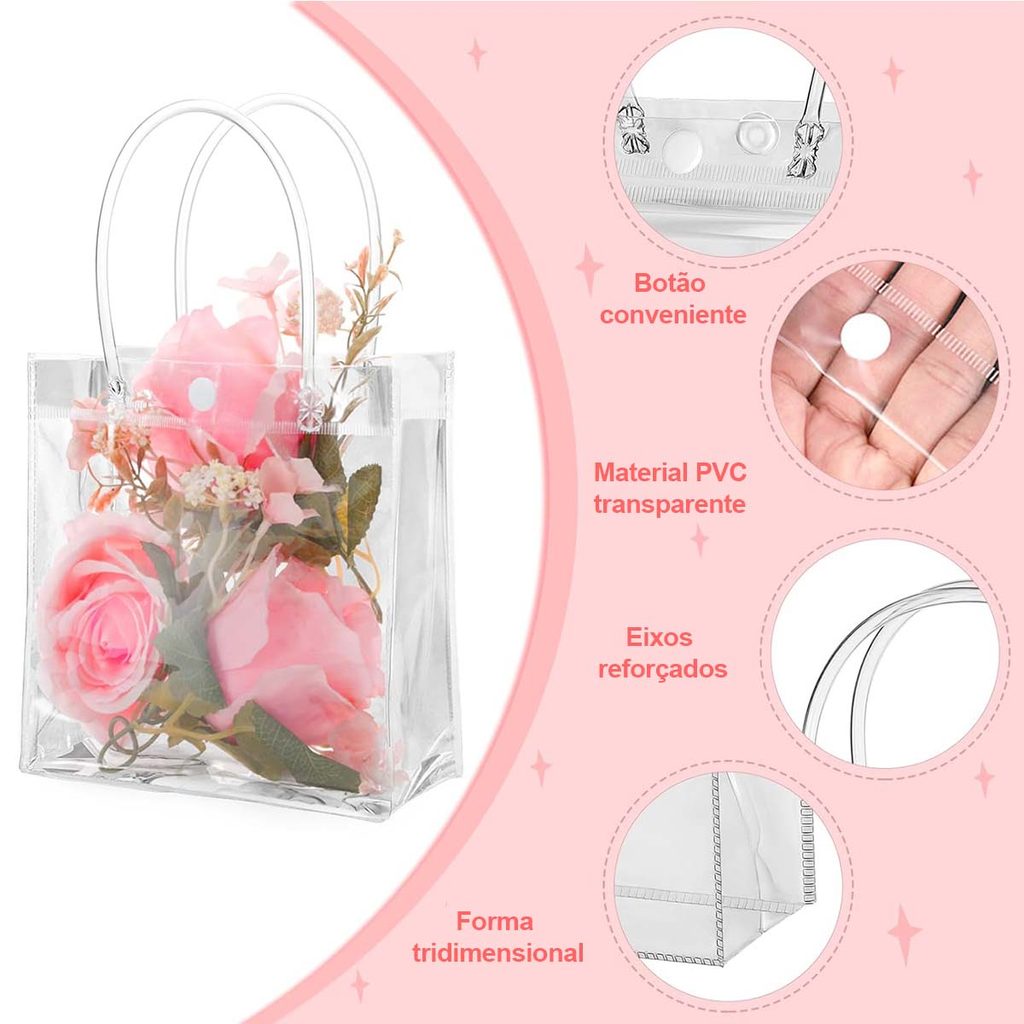 15/20 peças de sacos de presente transparente com alças sacos de presente de plástico PVC para casamento, reutilizável