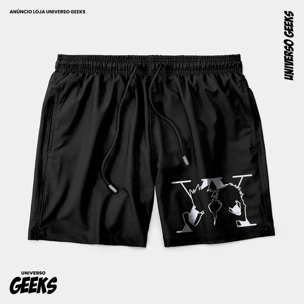 Bermuda Tactel Hunter X Hunter Gon E Killua Logo Short Confortável Com Elastano Ideal Lazer Treino Esportes Praia