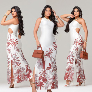 Vestido Longo Feminino tropical com Bojo Confortável e Atemporal Ano Novo