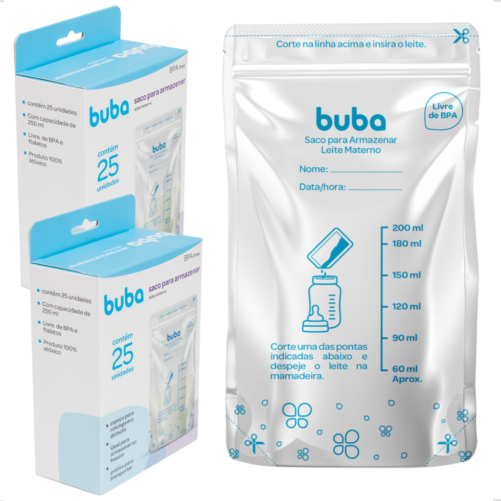 Kit 50 Saco Armazenar Leite Materno 200ml Branco Saquinho Congelar Freezer Atóxico Lactante Buba