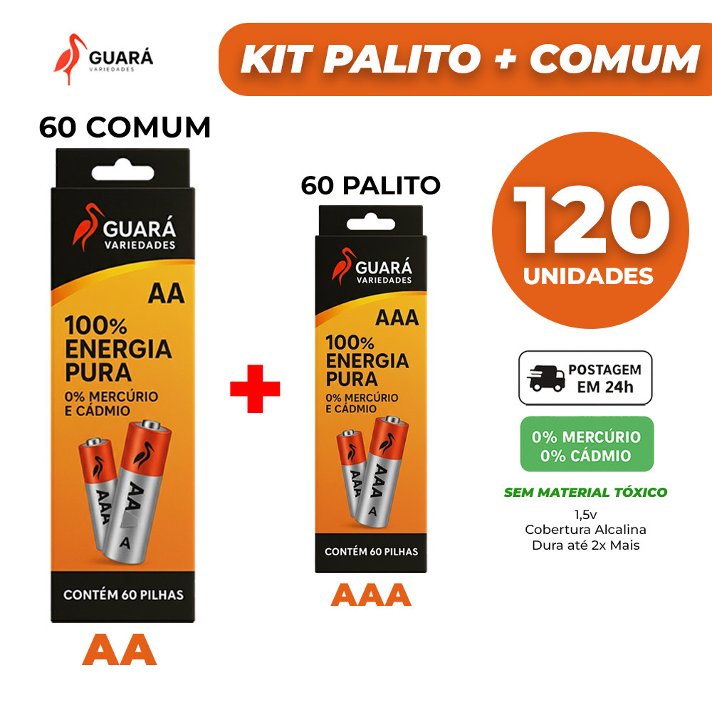 Kit 240x Unidades (120x AAA Palito + 120x AA Comum) RELINX SEGMA FBG Envio em 24h