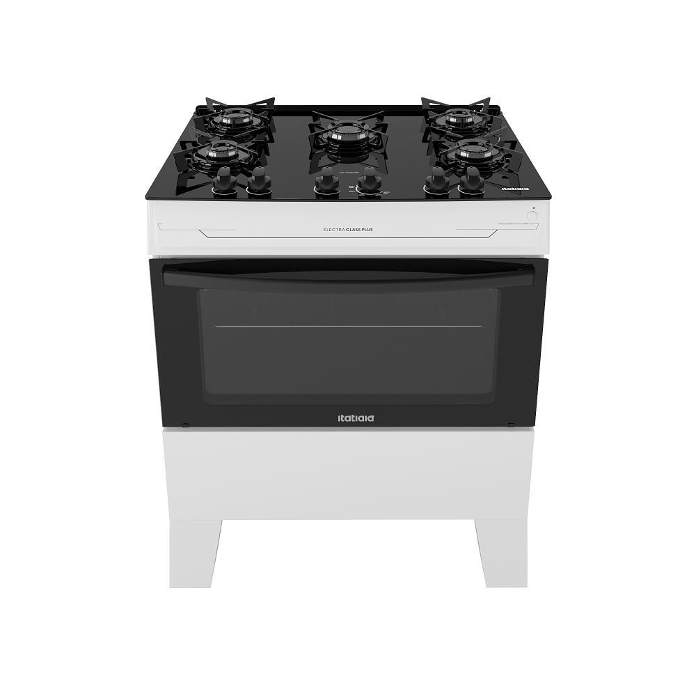 Fogão 5 Bocas Itatiaia Electra Glass Plus com Mesa de Vidro e Acendimento Automático Branco Bivolt