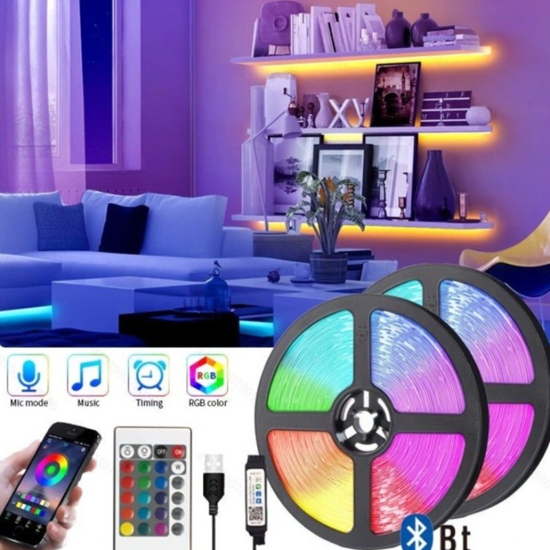 5050 RGB LED Light Strip 5m USB Faixa de luz flexível 5V Cabo de controle-A071