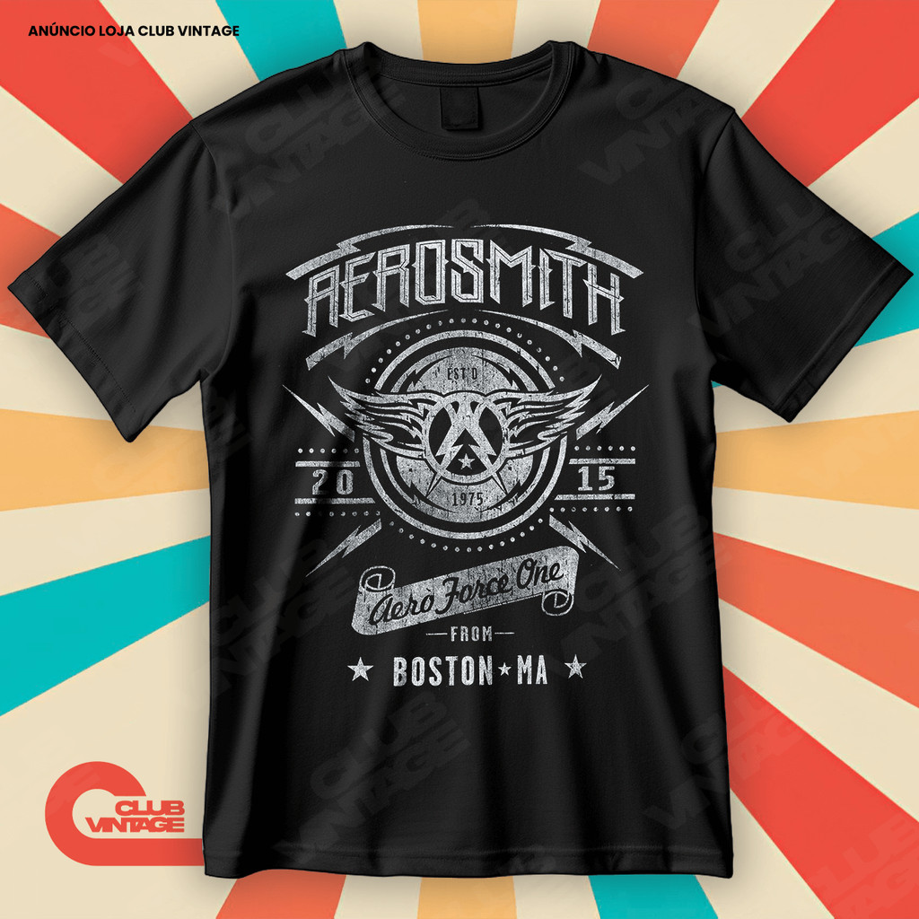 Camiseta Banda Aerosmith Aero Force One Blusa Camisa Rock & Roll 100% Algodão em Oferta na Shopee