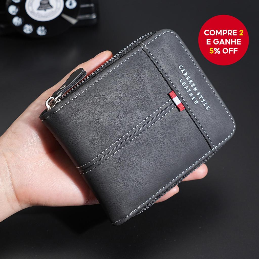 Carteira Masculina Com Zíper Em Bloco Colorido-Porta-Moedas E Cartão Curto Multifuncional