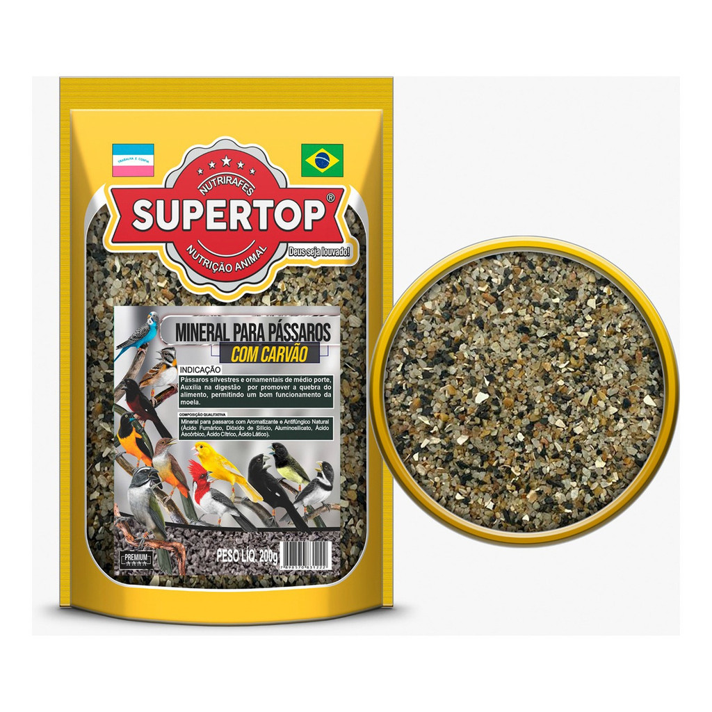 Supertop Mineral para Pássaros com Carvão 200g Suplemento Mineral para Aves