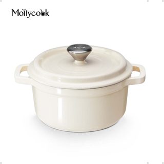 Mollycook Panela Caçarola Esmaltado de Ferro Antiaderente  2.7L/3.8L Para Gás e Indução Branco Linha Luna