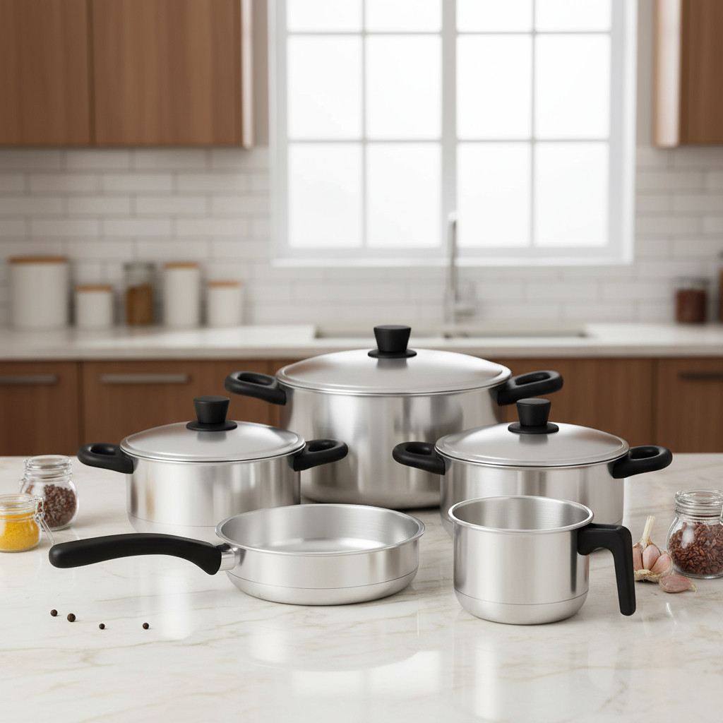 Imagem Jogo de Panelas Kit 5 Peças Panela Frigideira e Leiteira Alumínio Polido Reforçado