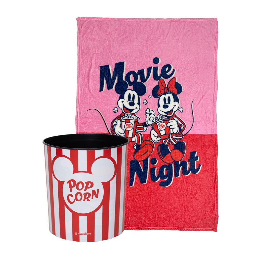 Kit Balde Cinema Com Manta Mickey E Minnie Disney Original Namorados Presente Casal Geek Filme Decoração Fofo