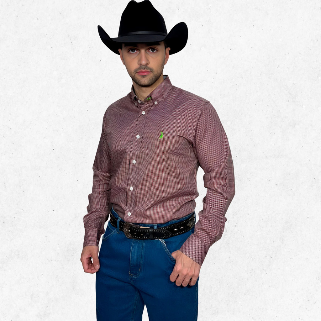 Camisa Manga Longa Masculina Xadrez Bordado Peito Austin