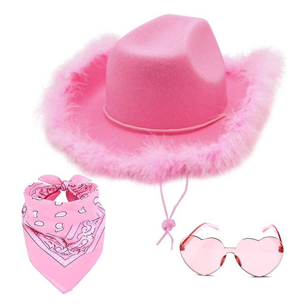Kit Fantasia Chapéu Cowboy Rosa Plumas Óculos Coração Lenço Rodeio Boiadeira Vaqueira Cowgirl Amigas Sertanejo Carnaval em Oferta na Shopee