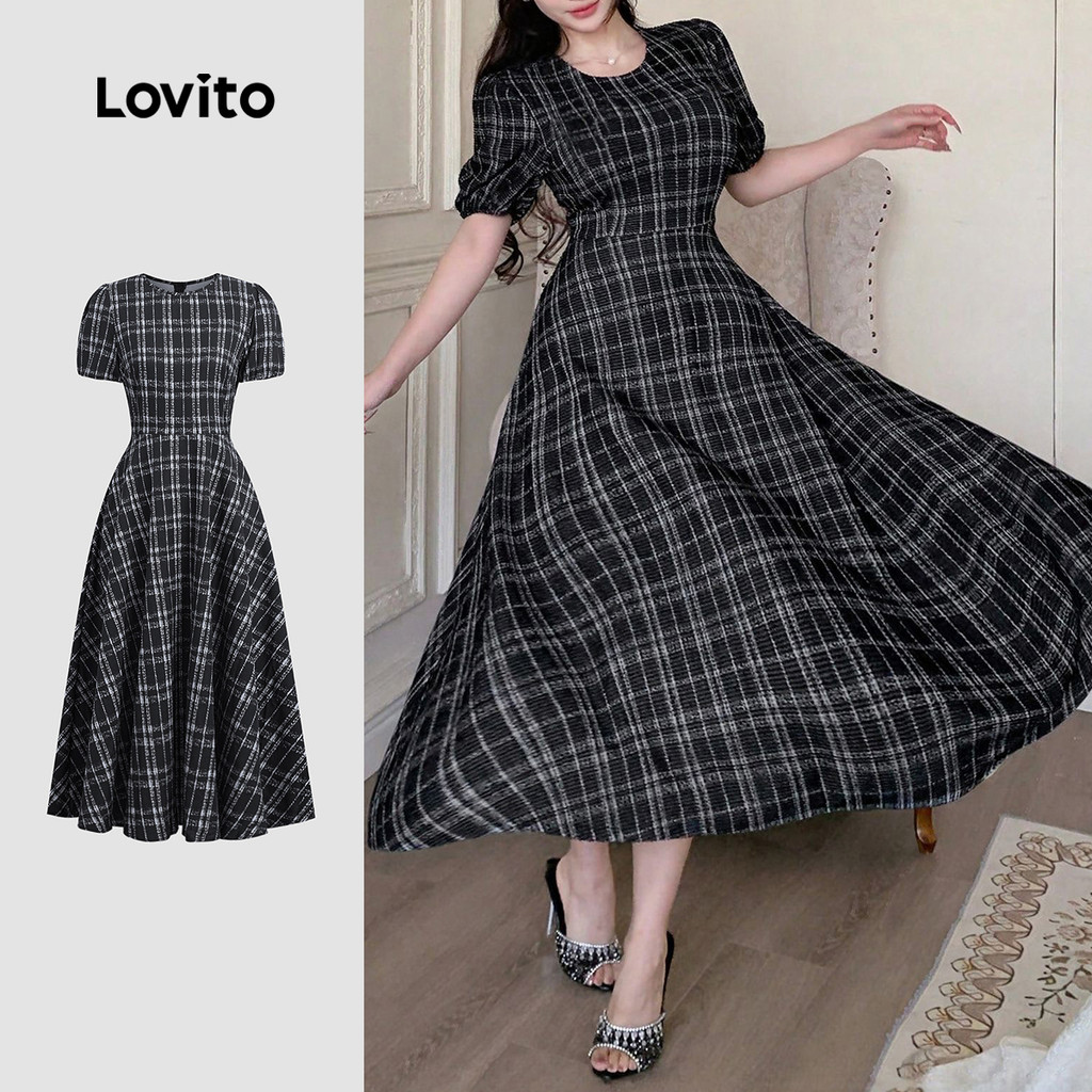 Lovito Vestido Elegante com Zíper Primavera/verão Vestido Preto para Mulheres L154LD047