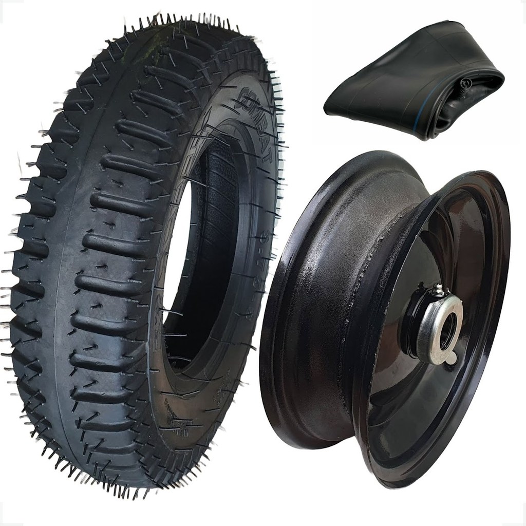 Kit Pneu 3.75-8 + Roda C/ Graxeira Uso Carretinhas Moto