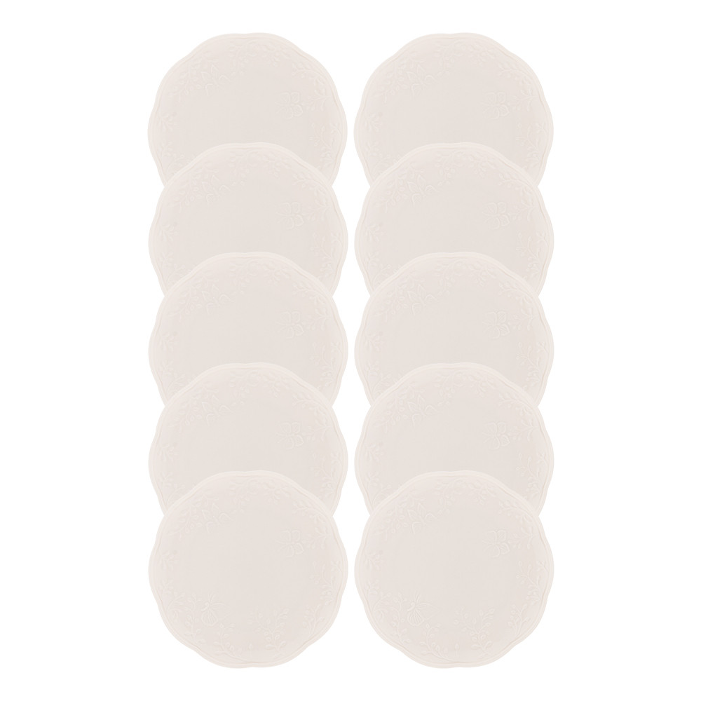 Jogo 10 Prato de Sobremesa Porcelana New Bone Butterfly Branco Off White Lyor 19cm