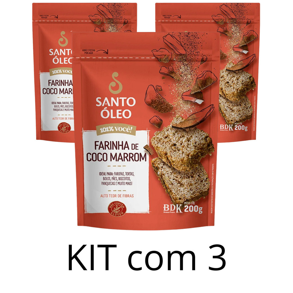 Farinha de Coco Marrom Vegano 200g Santo Óleo em Oferta na Shopee