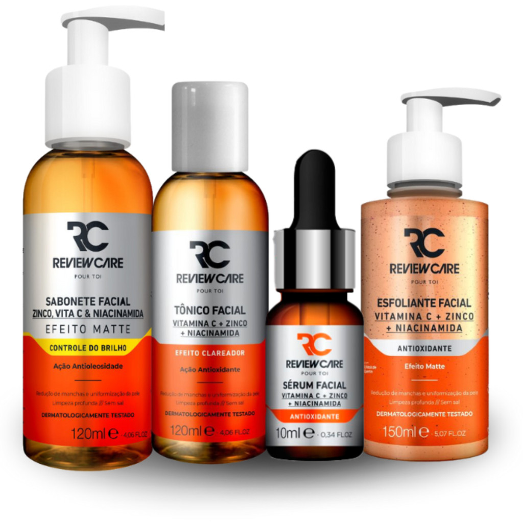 Kit SkinCare Limpeza Facial Vitamina C Sabonete + Esfoliante + Tônico + Sérum Review Care