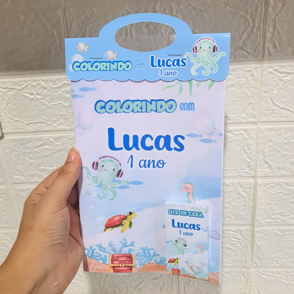 Revistinha Livro de Colorir FUNDO DO MAR AZUL MENINO AQUARELA Lembrancinha de aniversario KIT PINTURA Livrinho
