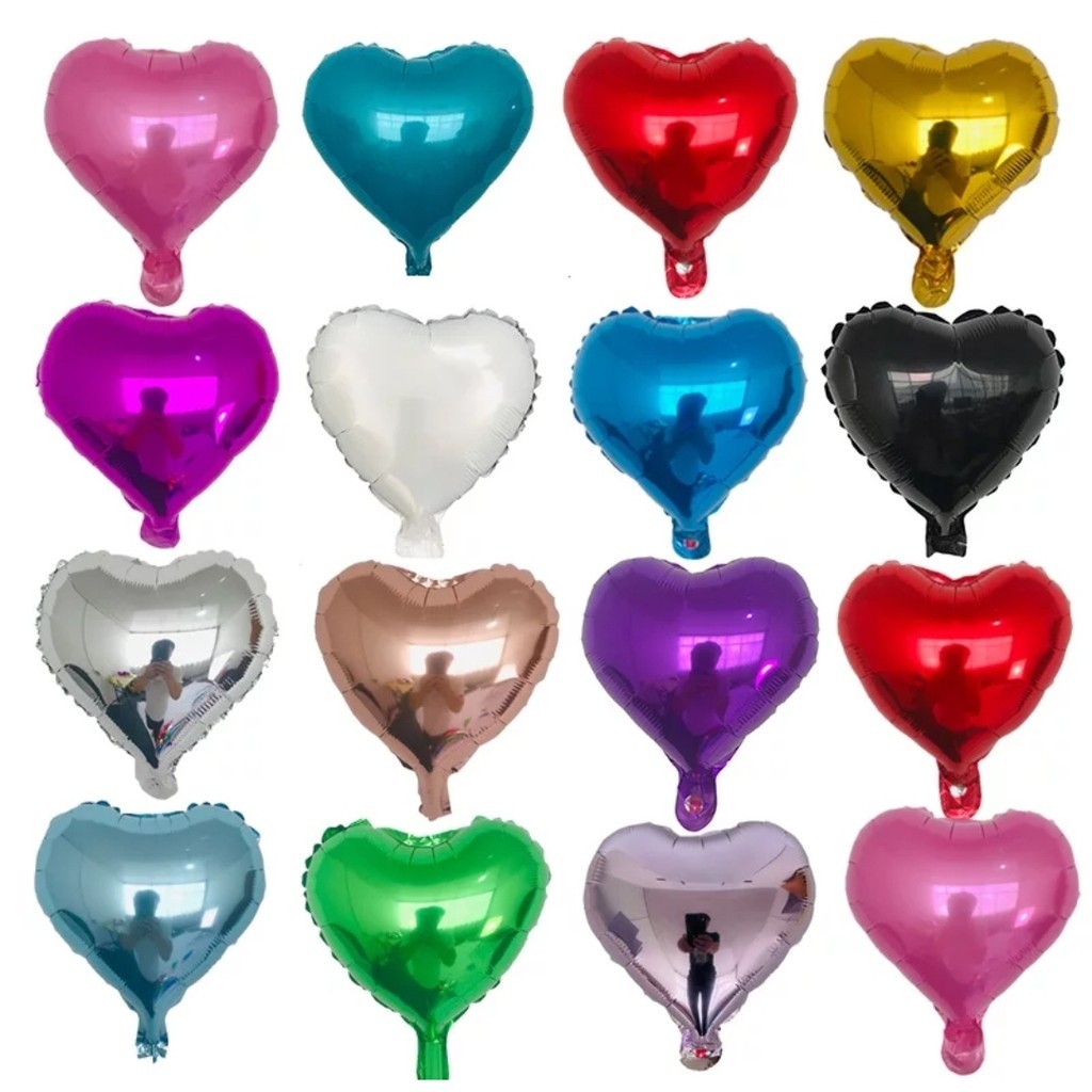 Kit c/50 Balão Metalizado Coração Centro Mesa 10 Polegadas 22cm Vermelho Dourado Prata Verde Azul