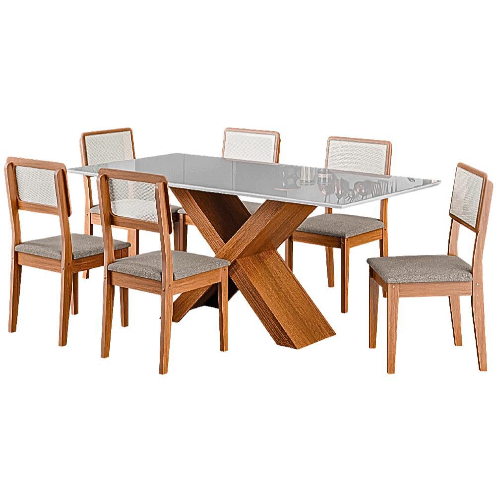 Conjunto de Mesa Sala de Jantar Tampo com Vidro 1,80m Grécia 6 Cadeiras Santiago Dobuê em Oferta na Shopee