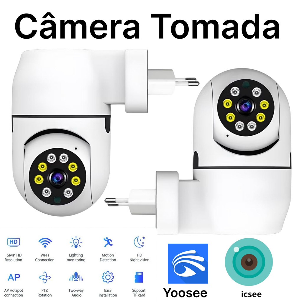 KIT 1 - 2 un Câmera Tomada Wi-fi facilidade na instalação 1080P Giratória App Yoosee icsee