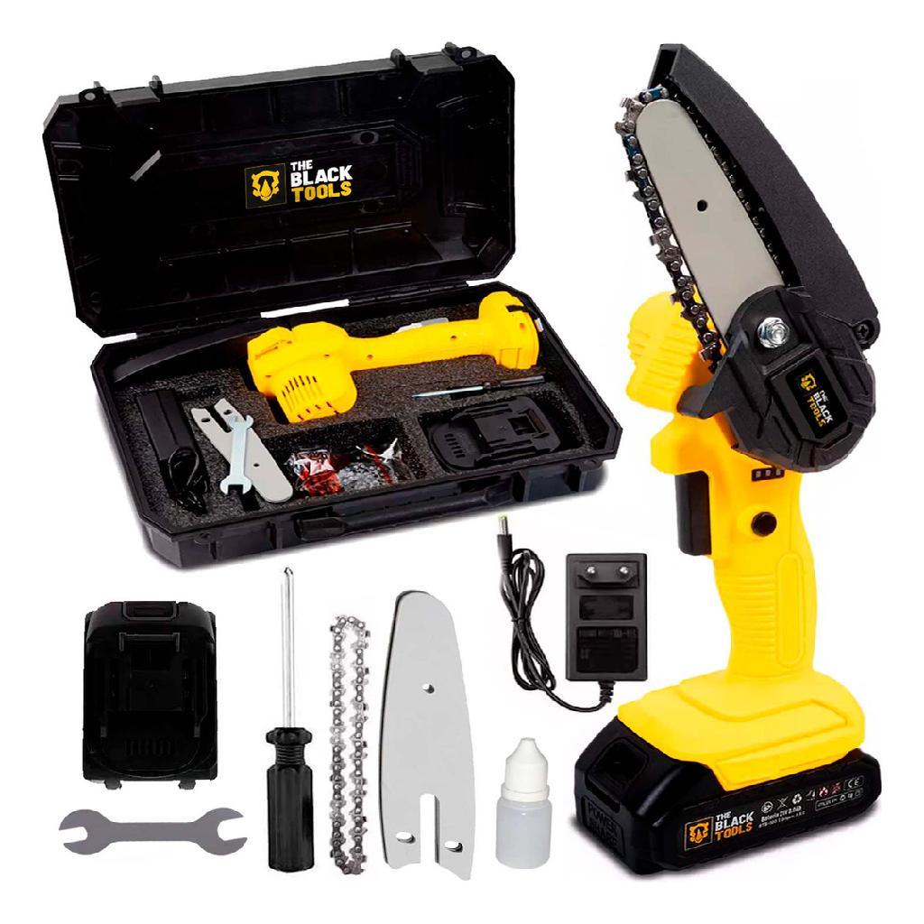 Mini Motosserra Elétrica Sem Fio Portátil Bivolt Recarregável 21V The Black Tools Cor Amarelo em Oferta na Shopee