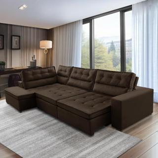 Sofá de Canto Retrátil e Reclinável com Molas 3,40x2,00 Esq Virginia Suede Marrom Adonai Estofados em Oferta na Shopee