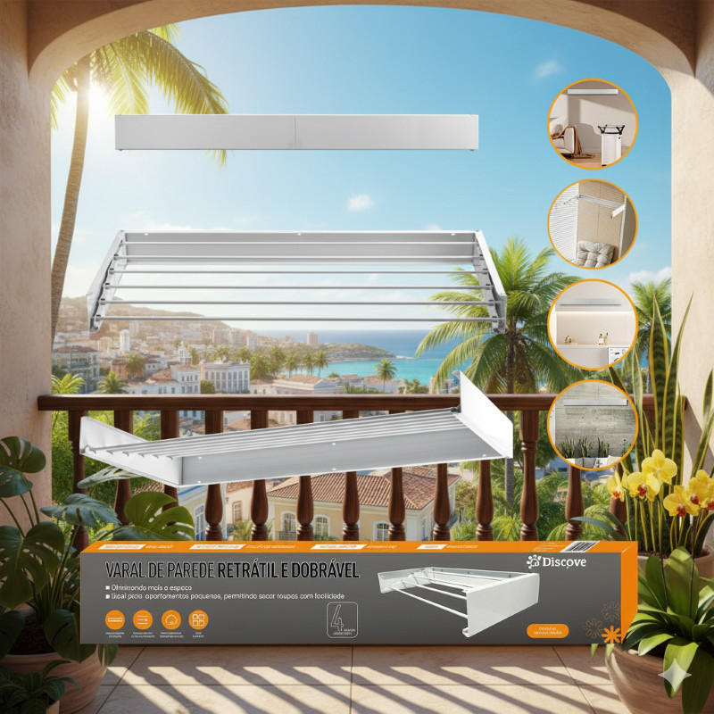 Varal Retrátil de Parede 60cm Alumínio Dobrável Portátil Reforçado Antiferrugem em Oferta na Shopee