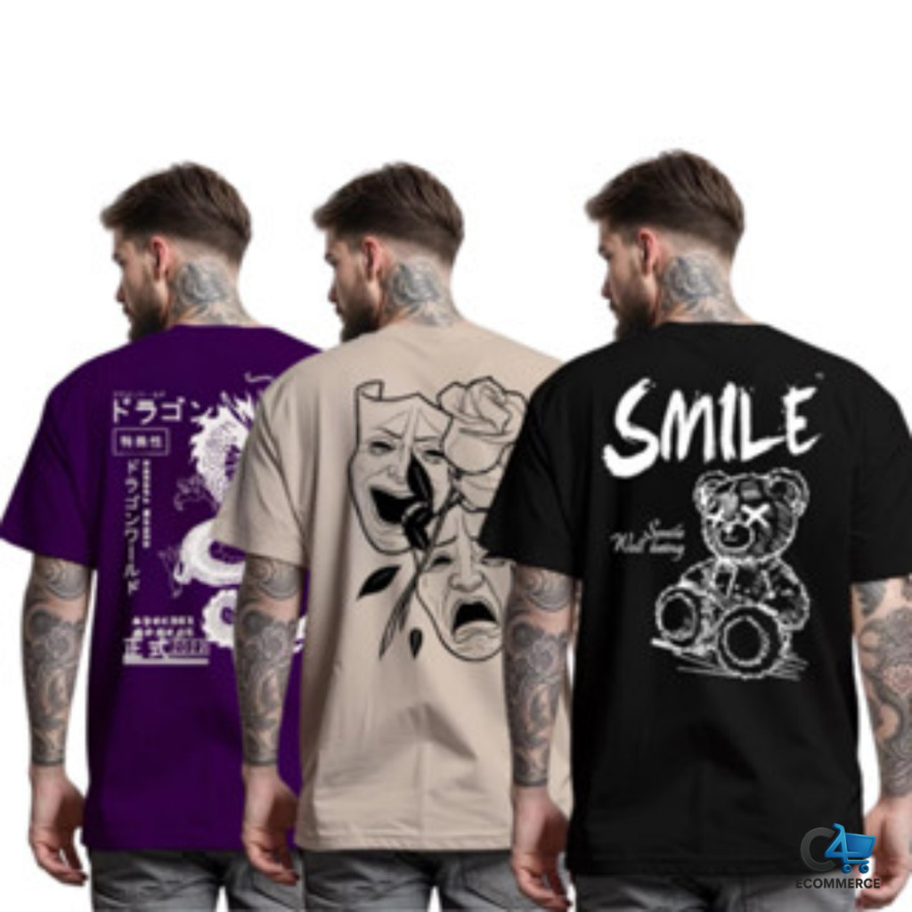 Kit 3 Camisetas Masculinas Estampada Streetwear Algodão Fio 30.1