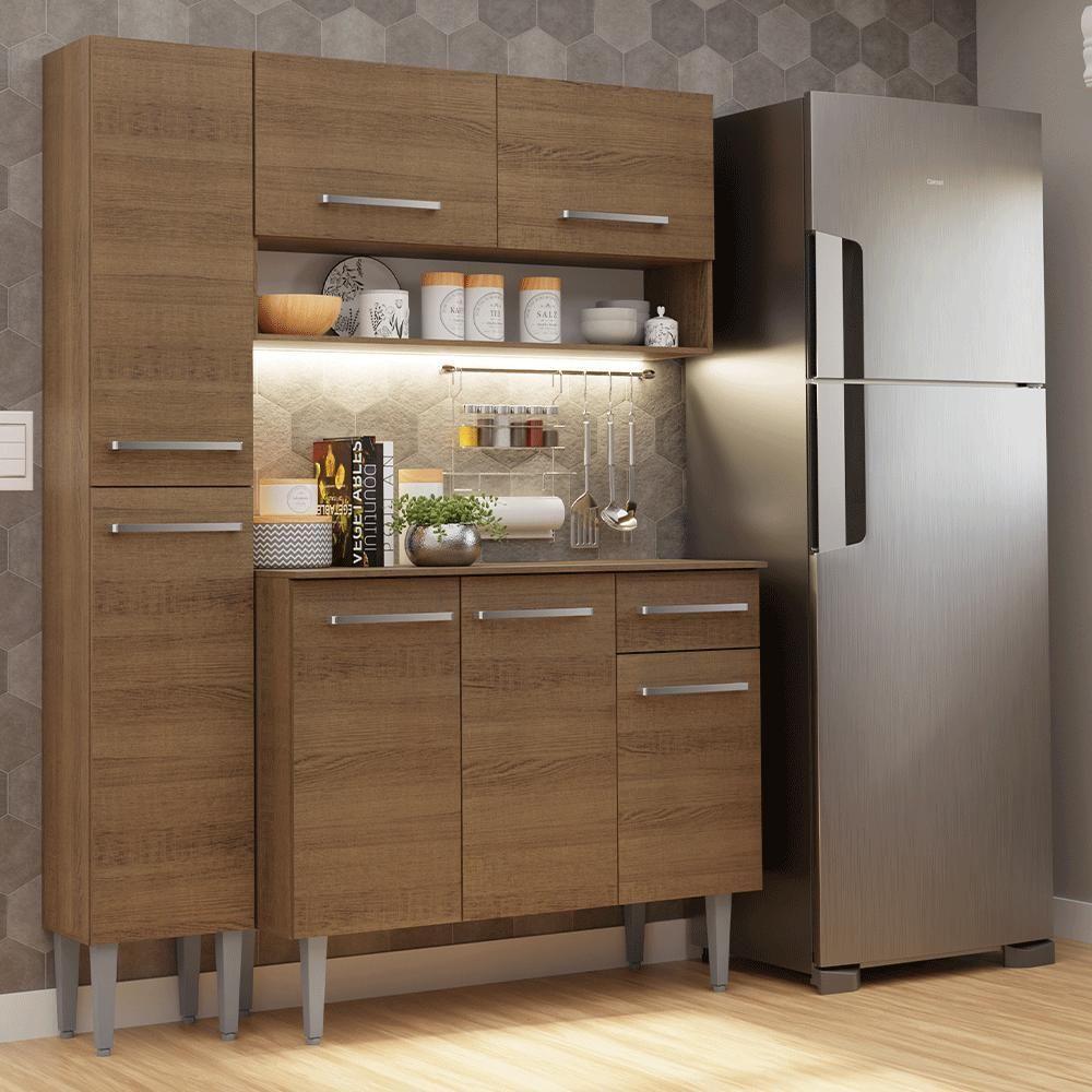 Armário De Cozinha Compacta 137 Cm Rustic Emilly Madesa 012 em Oferta na Shopee