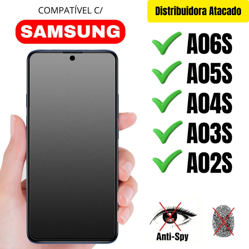 Película Cerâmica Privacidade Fosca 3D P/ Samsung A06S / A05S / A04S / A03S / A02S Matte AntiSpy