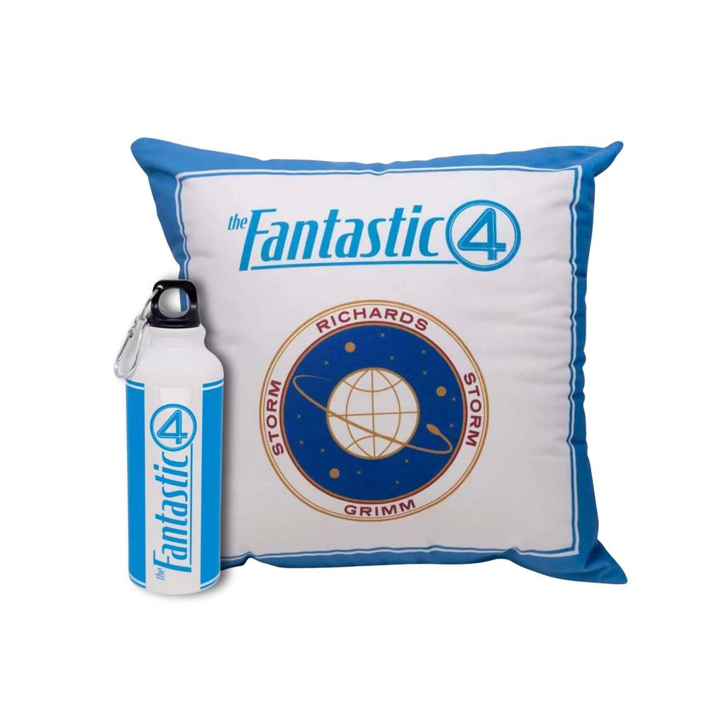 Kit Quarteto Fantástico Almofada + Garrafa Alumínio 500ml Mosquetão Marvel Zona Criativa em Oferta na Shopee