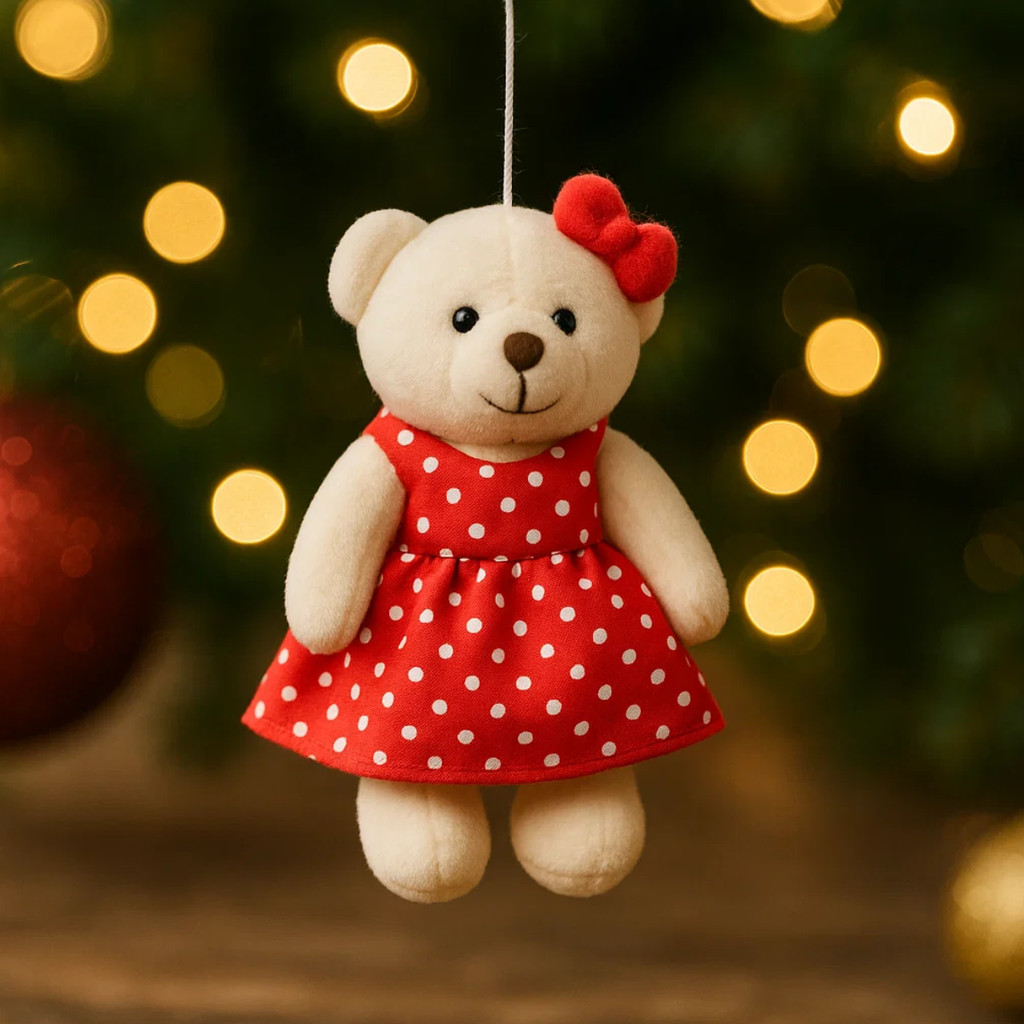 Pendente Urso Pelúcia Vestido Vermelho 15cm Enfeite Natalino Ursinha Natal