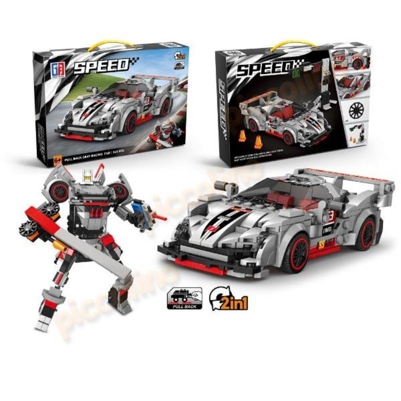 Bloco de Montar Speed Champions F1 Racing Sports 2 em 1 Robo ou Carro + de 350 Peças