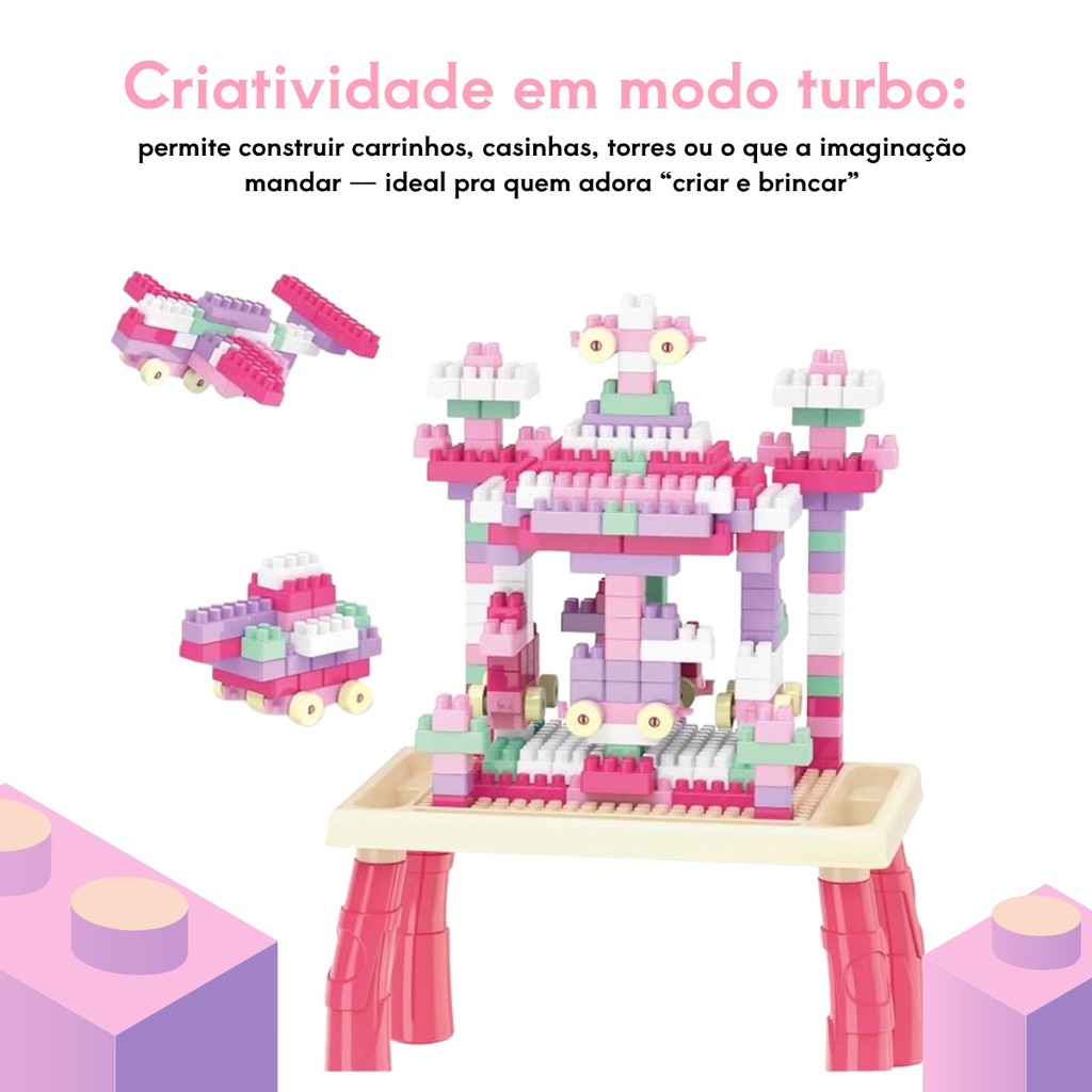 Detalhes do Mesa Infantil Educativa Com Blocos De Montar Interativa Coloridos Menina Menina Kizumba