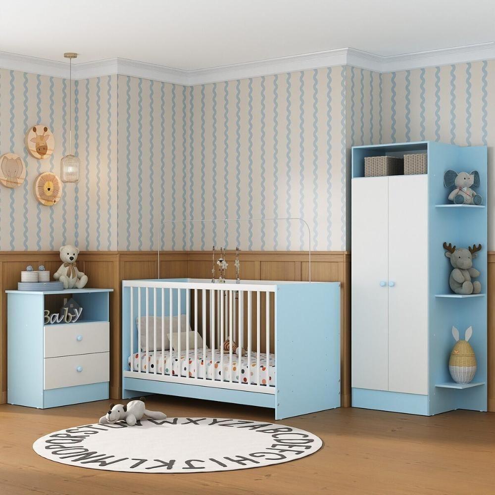 Jogo De Quarto Infantil Trevalla Móveis Pom Pom 3 Peças - Azul-branco Azul-branco