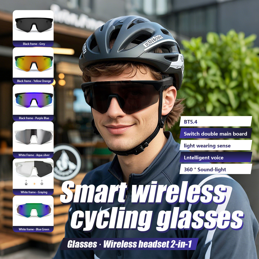 QYpro 2 Óculos de Ciclismo Inteligentes Bluetooth, Bateria de 6 Horas, Assistente de Voz AI Inteligente