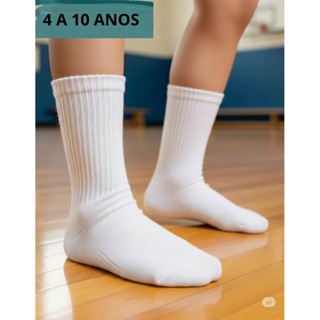 6 Pares De Meia Infantil Uniforme Escolar Branca 4 a 10 Anos Cano Alto Menino e Menina em Oferta na Shopee