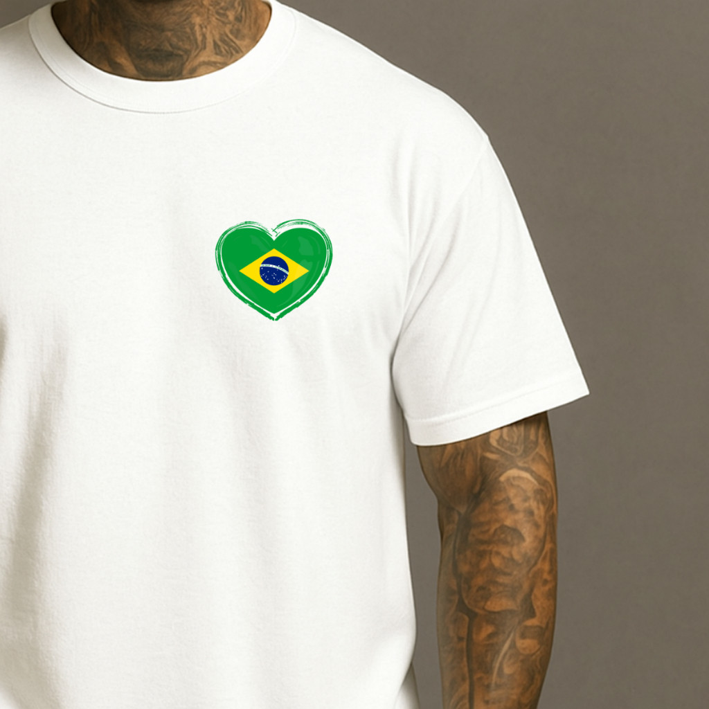 Camiseta Camisa Camiseta Camisa Copa 2026 100% Algodão Estampada Coração Brasil Básica Lançamento Envio Imediato Algodão