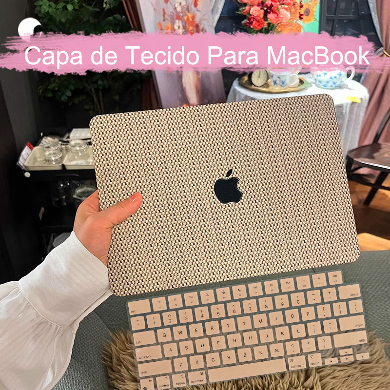 Capa De Tecido Champanhe Para Macbook Air 13.6 Polegadas M4 M3 M2 A3240 A3113 2020 M1 A2337 Anti Impressão Digital
