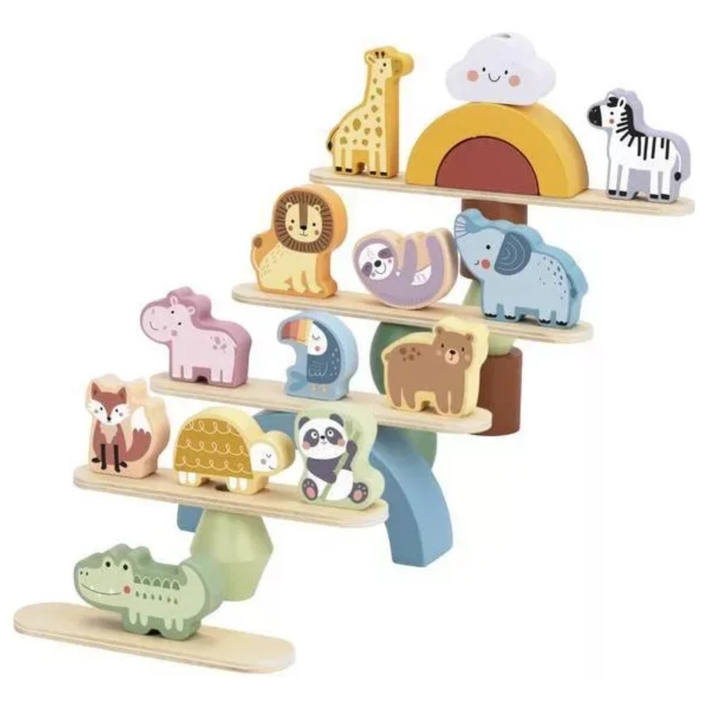 Brinquedo Educativo Madeira Empilhando Animais Equilibrio Coordenacao Motora Criatividade 18m+