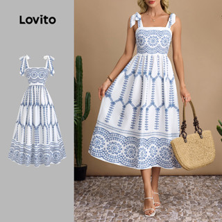 Lovito Vestido Boho com Zíper Primavera/verão Vestido Azul para mulheres LBL30094 em Oferta na Shopee