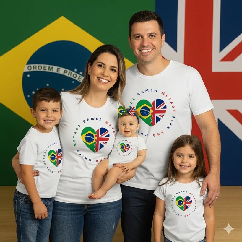 Body/ Camiseta Brasil Reino Unido Time Futebol Brasil Família M07