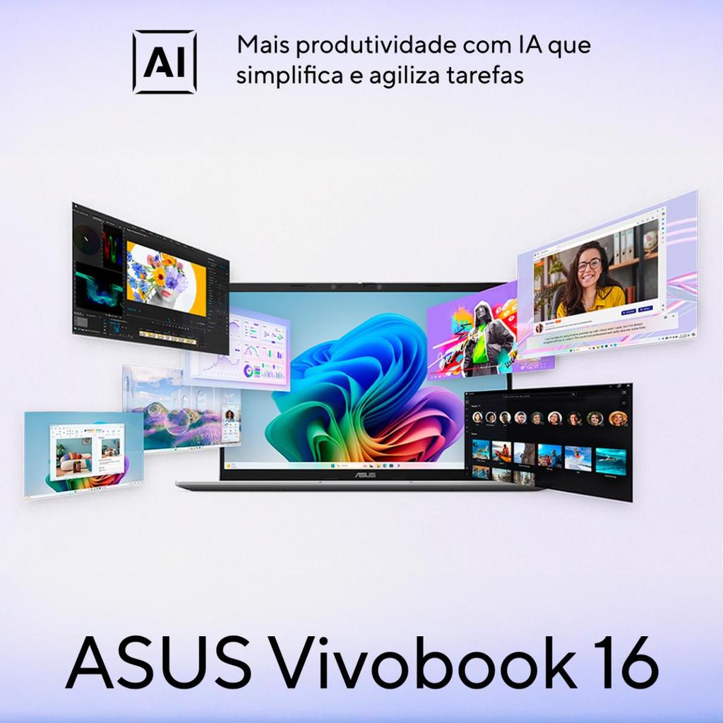 Detalhes do Notebook ASUS VivoBook 16 X1607QA Qualcomm Snapdragon X1 26 100 16GB Ram 512GB SSD W11 - MB062W