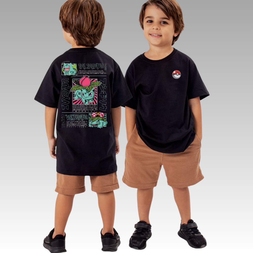 Camiseta Pokémon Bulbasaur Infantil Algodão Evoluções Pokemon tam 2 ao 14 unissex streetwear