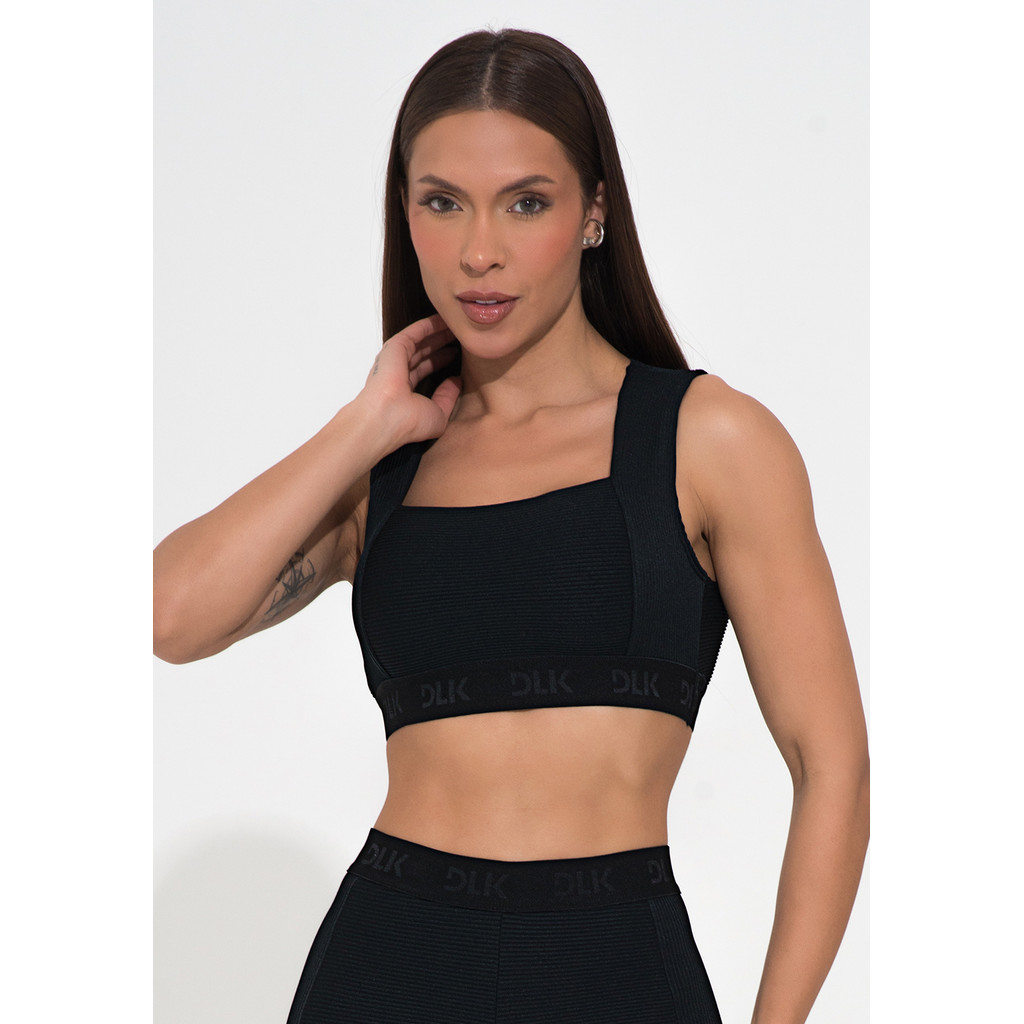 TOP FITNESS FEMININO CANELADO COM ELÁSTICO E DETALHE COSTAS ACTION DLK