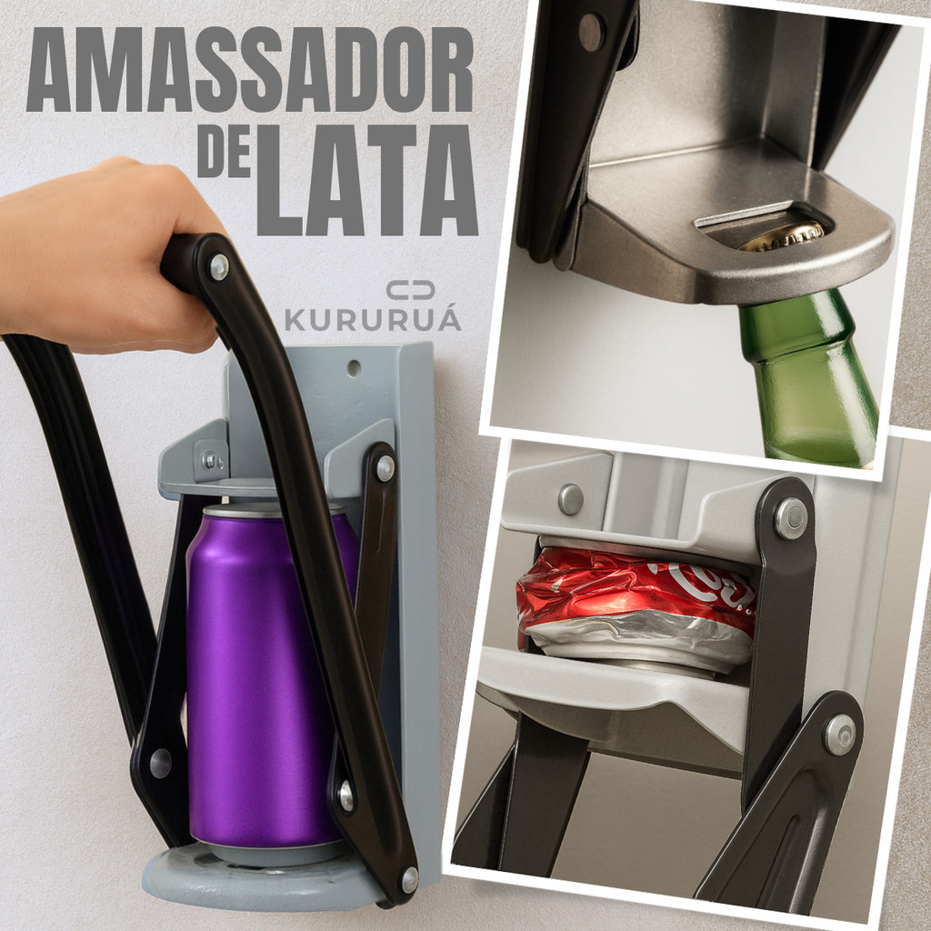 Amassador De Latas 475ml Compactador Abridor De Garrafas Para Reciclagem Cerveja Guarana Latinha Marca Kururuá
