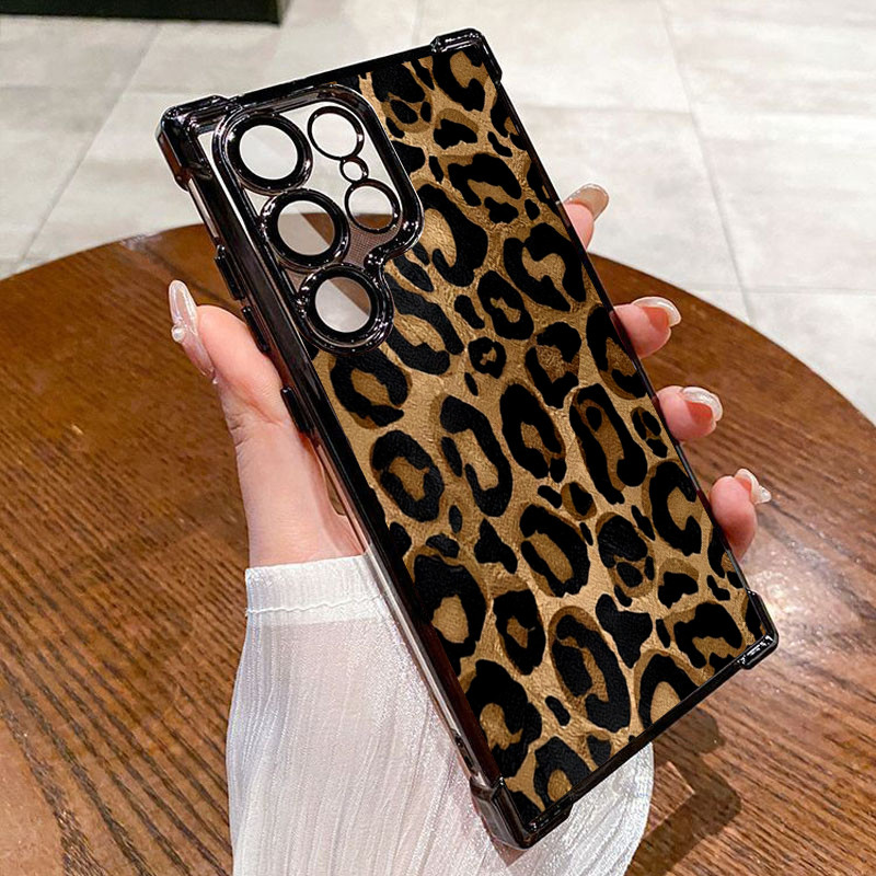 Capa De Telefone Com Estampa De Leopardo Marrom Para Samsung Galaxy S25 Ultra S24 S23 S22 S21 Plus FE A36 A55 A35 A53 A3