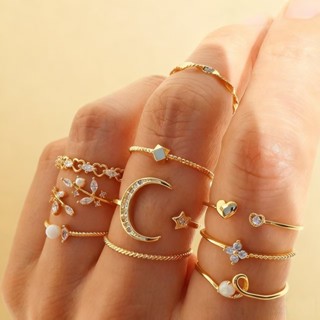 10 Pçs Conjunto De Anel Ajustável Para Mulheres Lua Estrela Coração Diamante Jóias em Oferta na Shopee