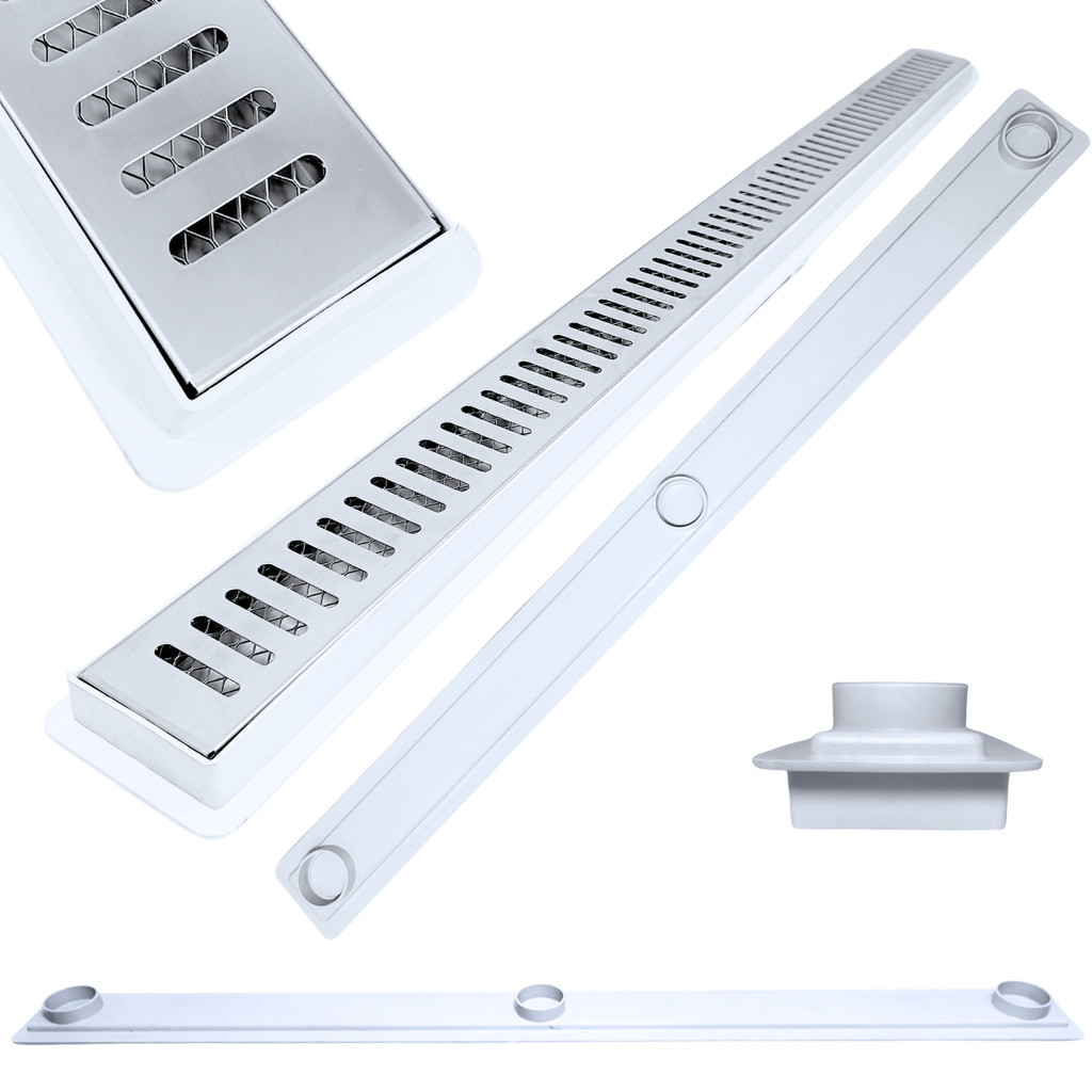 Ralo Linear Inox Palito Polido 5cm x 80cm Coletor Raso 3cm Branco